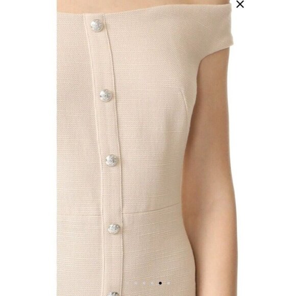 Veronica Beard Cream Colored Winnie Off Shoulder Flounce Knee Length Dress  10 - Picture 8 of 16